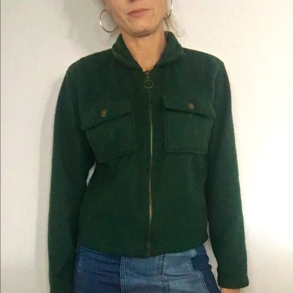 🌲VTG 90s fleece zip up crop jacket